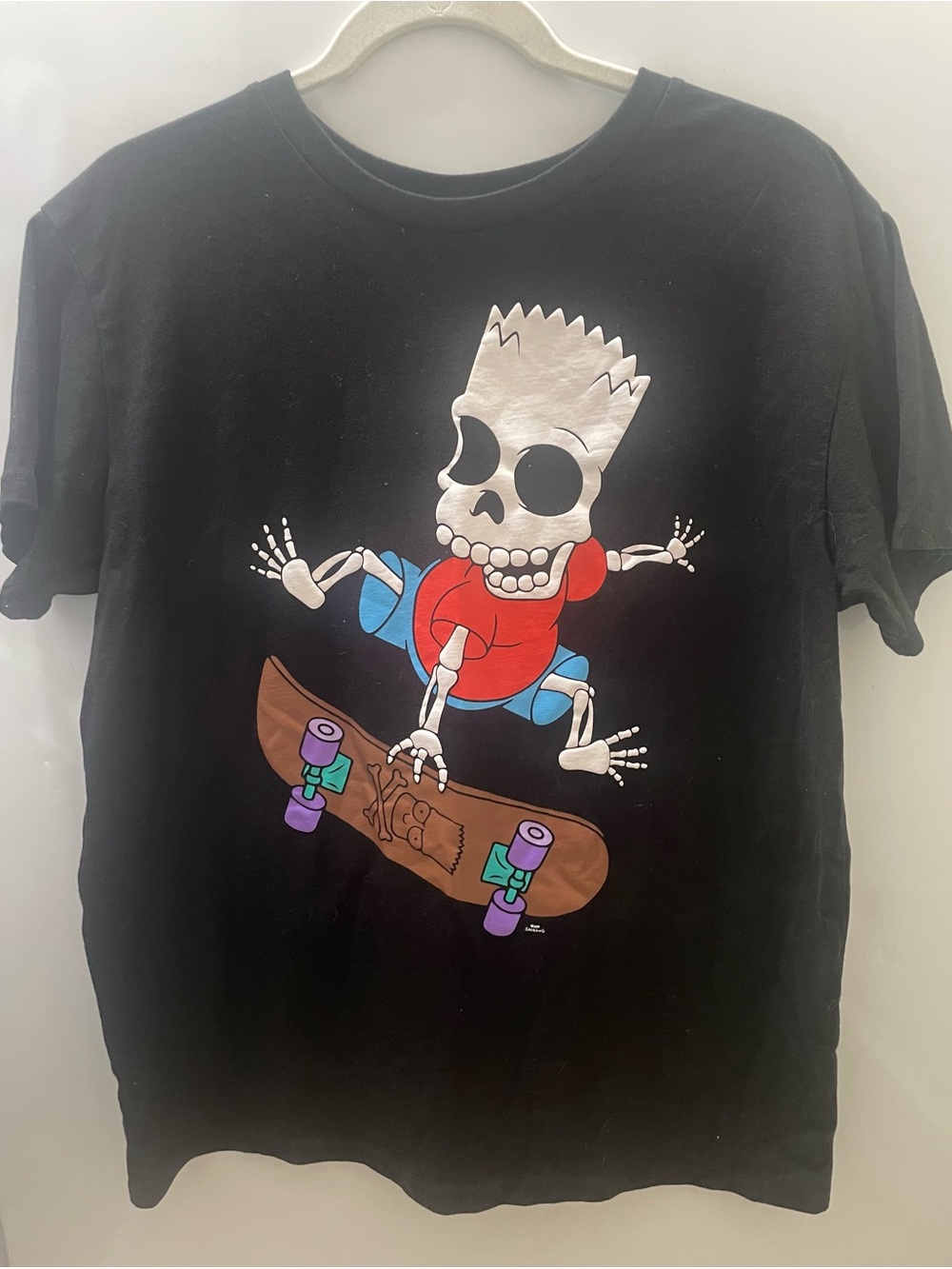 The Simpsons T Shirt Men's Medium M Solid Black Bart Simpson Skeleton Skateboard